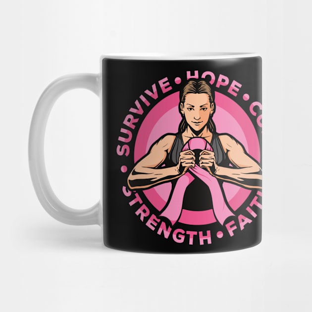 Breast Cancer Awareness Warrior Hope Strength Cure Faith Survive by RadStar